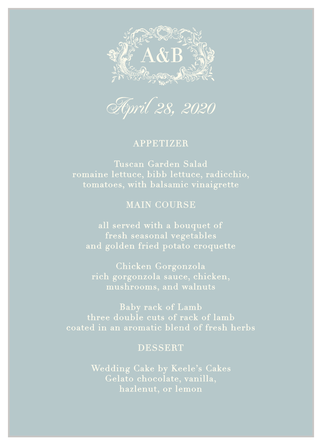 In Cursive Wedding Menus