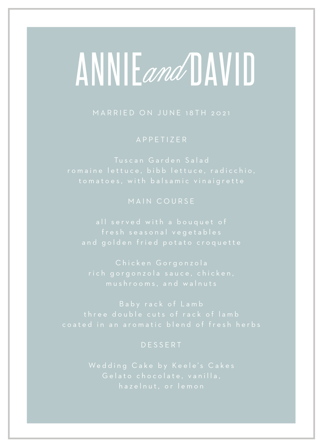 Traditional Script Wedding Menus