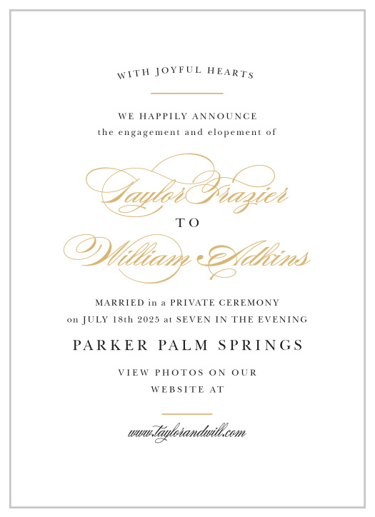 The Elegant Vintage Wedding Announcement lets your family and friends know that you made it official!
