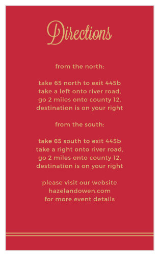 Guide guests to your wedding venue with an enclosure card as enchanting as a song with the Rhapsody in Red Foil Direction Cards. 