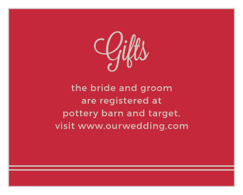 Design enchanting cards to coordinate with your wedding stationery using the Rhapsody in Red Registry Cards.