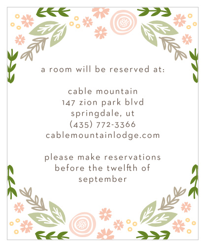 Let guests know when and where to make hotel reservations with the Gardens Abound Accommodation Cards.