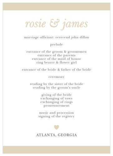 With the Sophisticated Shimmer Wedding Programs add your ceremony schedule to the front of this design in the font of your choice.