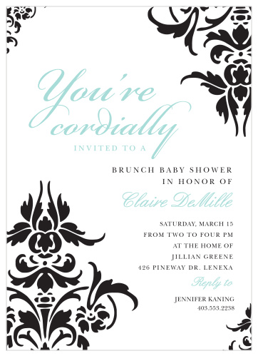 The Decorative Damask baby shower invitations are the perfect mixture of elegance and grace.