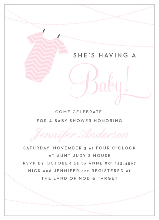 The Onesie Clothesline Girl baby shower invitations are a fun and cute way to show off your new baby girl!