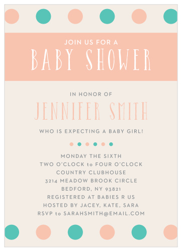 Polka dots are always a classic! With the Polka Dot Girl Baby Shower Invitation, you can customize this invitation to match your baby shower theme.