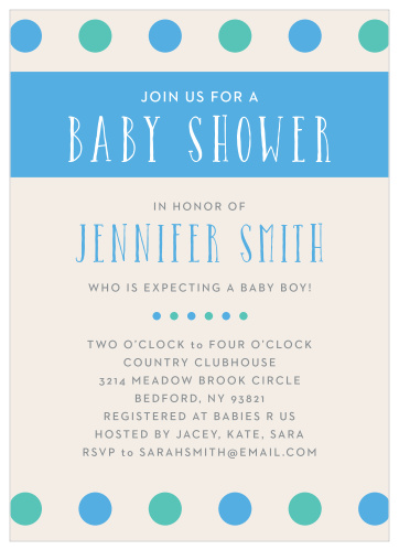 Polka dots are always a classic! With the Polka Dot Boy Baby Shower Invitation, you can customize this invitation to match your baby shower theme. 