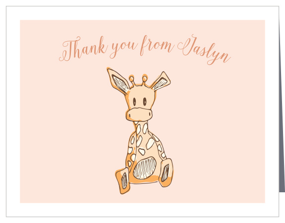 The Girl Giraffe Foil Thank You Cards feature an adorable hand drawn Giraffe illustration and a banner across the top! 
