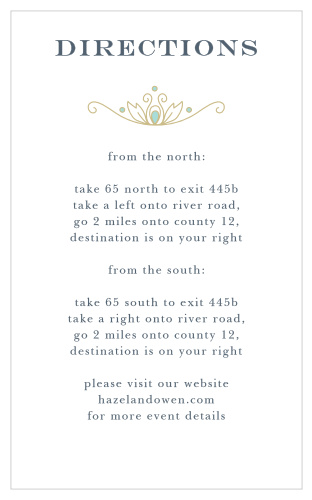 Guide guests to your wedding venue lavishly with the Peacock Flourish Direction Cards.