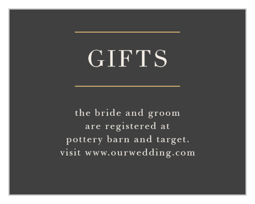Guide guests to your wedding registries with the Peacock Feather Foil Registry Cards.