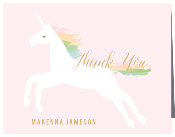 Share your gratitude with the magic of the Rainbow Pony Foil Thank You Cards.