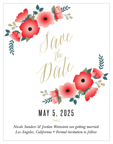 These Watercolor Floral Save-the-Date Magnets can be instantly personalized online to match your style.