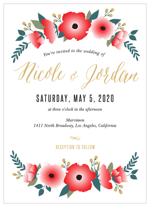 Watercolor Floral Foil is as welcoming as you are: with soft watercolor flowers surrounding a graceful, easy-to-read typeface, this invitation is sure to catch your guests' attention.
