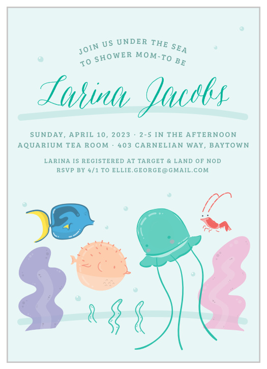 Throw an aquarium themed baby shower with the Fish Frenzy Baby Shower Invitations.