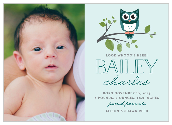 Show everybody “Whoo’s” arrived with the Night Owl Birth Announcement. 