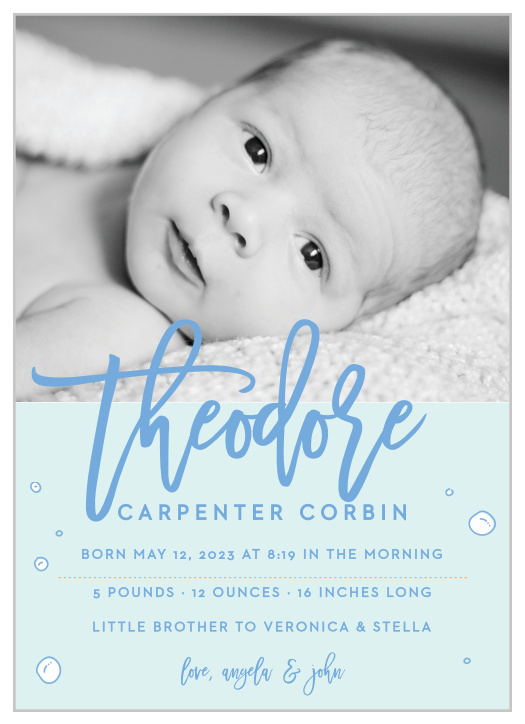 Let your love ones know about the arrival of your newborn with the Scrub A Dub Birth Announcements.