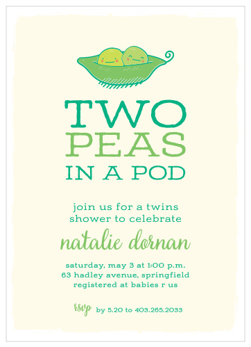 Announce you’re having twins with the Peas in a Pod Baby Shower Invitations.