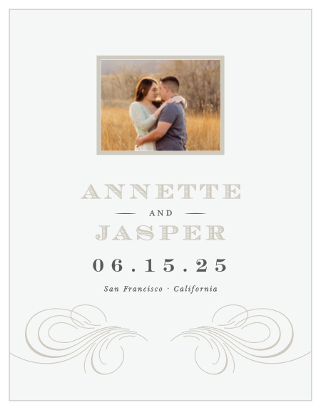 Our Streamlined Scroll Save the Date Magnets are sure to have family and friends marking their calendars for your upcoming wedding.