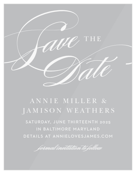 The Simplicity Swirls Clear Save-the-Date Cards are a simply elegant way to let your family & friends know about your upcoming marriage.