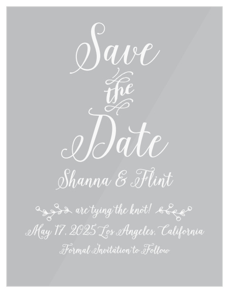 The Rustic Foliage Clear Save-the-Date Cards combine a rustic style with an elegant look.