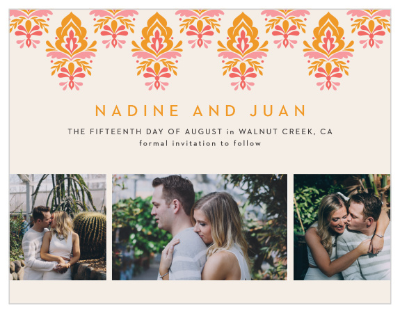 Be sure family and friends will mark their calendars for your wedding with our Damask Sides Save the Date Magnets.