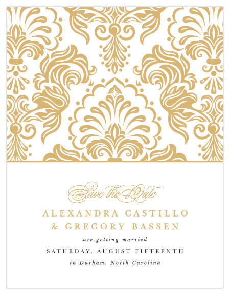 Family and friends are sure to mark their calendars for your wedding when they see our Elegant Damask Save the Date Magnets.