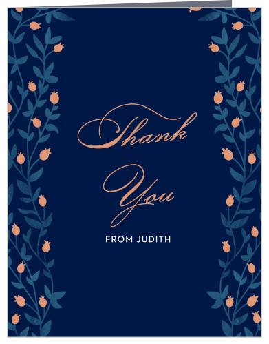 Enchanting leaves trail along the sides of the Vintage Vines Foil Bat Mitzvah Thank You Cards.
