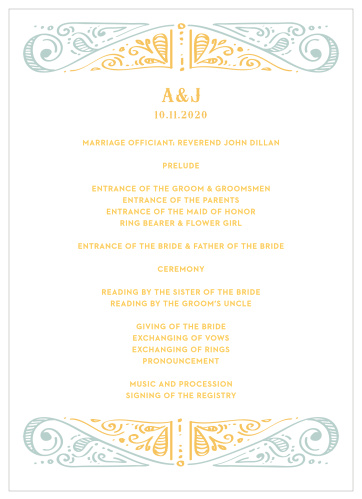 The bright and cheerful coloring on our Cheerful Celebrations Wedding Programs is a great match for this exuberant occasion.