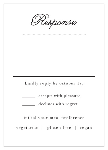 Exquisite, curling calligraphy decorates the French Label Response Cards. 