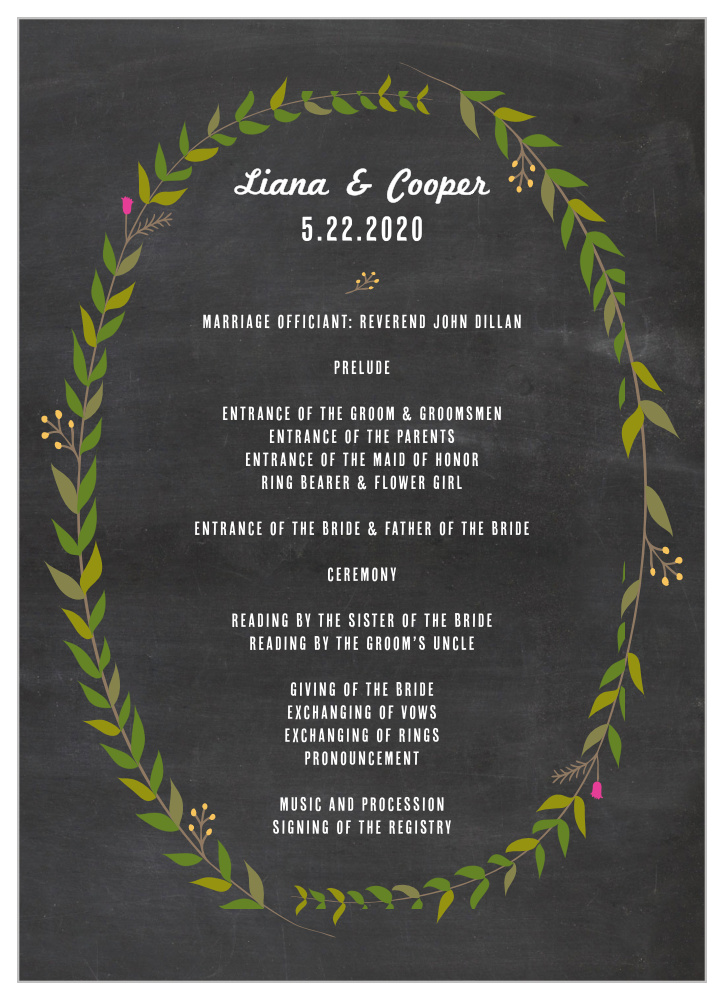 Chalkboard Wreath Wedding Programs