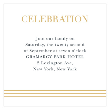 A trio of tasteful lines in one of the accent colors of this suite set the foundation for our Star of David Foil Bar Mitzvah Reception Cards.