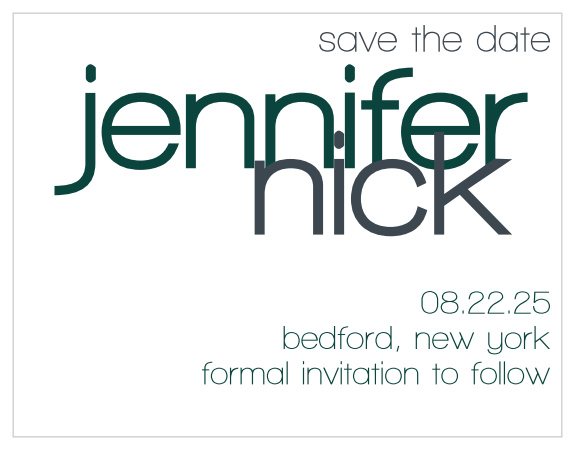 Our Perfect Ending save the date cards use typography to create a unique look for the modern bride.