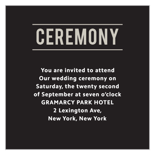 Make sure your guests know the ceremony details using the Zig Zags Ceremony Cards.