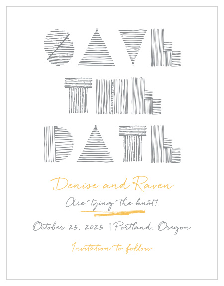 Very unique in design, the Simply Sketched Save-the-Date Cards appear as if they were hand drawn with each recipient in mind.