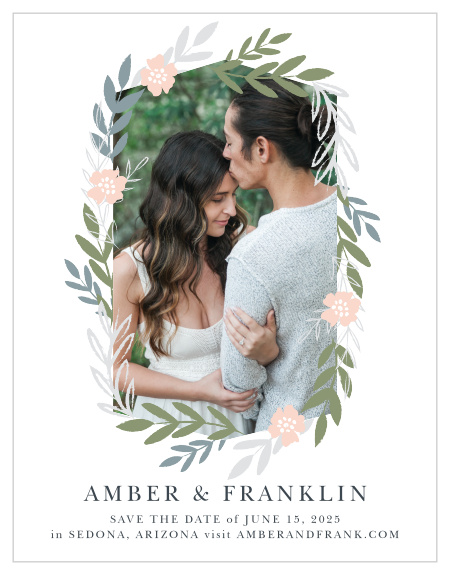 Ensure that your loved ones mark their calendars well in advance of your special day with our Glimmering Garland Save-the-Date Cards.