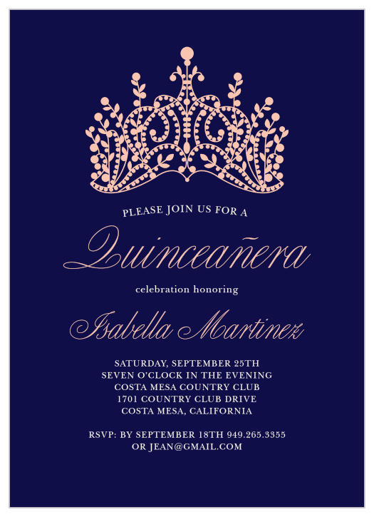 Make your daughter feel like royalty for her quinceañera with our Princess Quince Quinceañera Party Invitation.