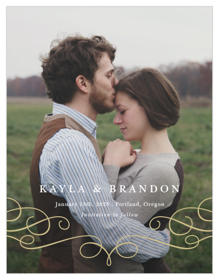 Elegantly announce your big news with our Trendy Swirls Save the Date Cards!