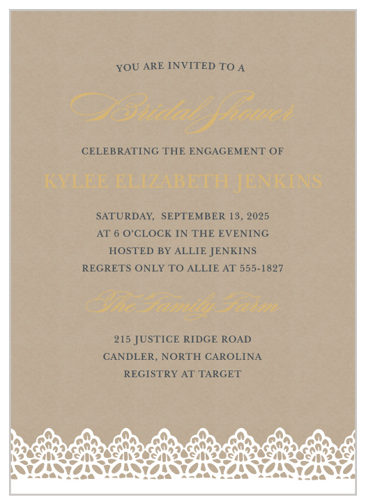 The Rustic Lace Bridal Shower Invitations are full of country charm.