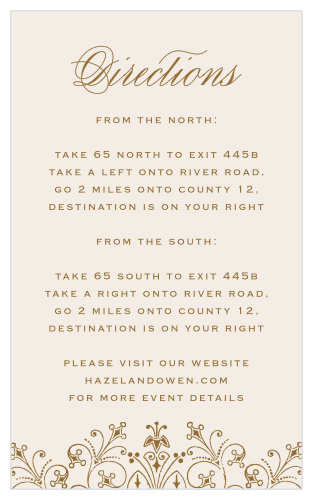 Use a picture-perfect example of antique elegance to guide your guests to your wedding using our Floral Filigree Direction Cards.