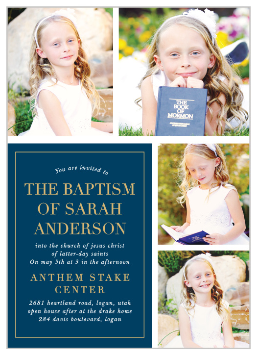 These Foil LDS Baptism invites are Traditional to a T, with both design and coloring that stays true to "The Book". 