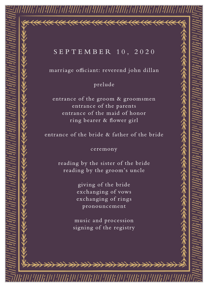 Ornate Frame Foil Wedding Programs