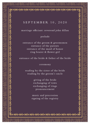 Guide your guests through each special moment of your wedding ceremony with our stunning Ornate Frame Foil Wedding Programs.