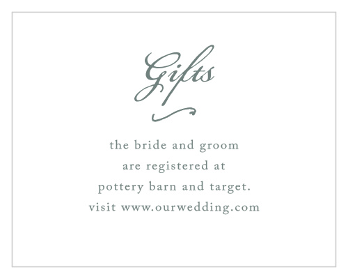 Few people have a use for more than one toaster or blender, so ensure that your guests know which gifts you actually want and need with our stunningly simple Rustic Elegance Registry Cards.