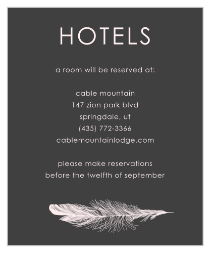 Make sure your guests know the best places to stay when they attend your wedding using the Light As A Feather Accommodation Cards.