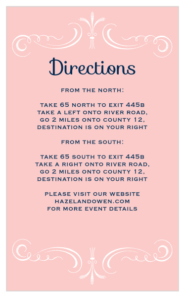 Make sure your guests know the best routes to get to your wedding using the Sweet Elegance Direction Cards.