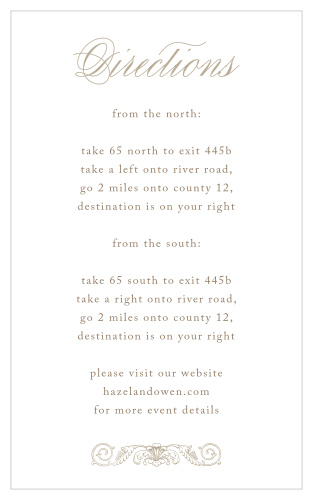 Elegant, swirling calligraphy and a victorian styled accent makes the Lace Couture Direction Cards an irresistible choice! 