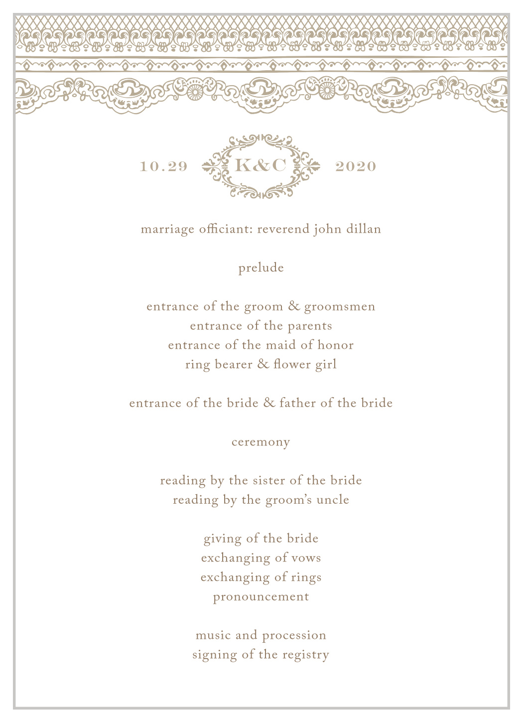 Lace Couture Wedding Programs