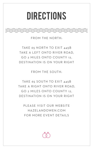 Make sure your guests know the best routes to get to your wedding using the Just My Type Direction Cards.