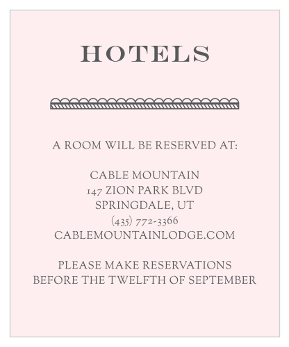 Make sure your guests know the best places to stay when they attend your wedding using our Rosette Border Accommodation Cards.
