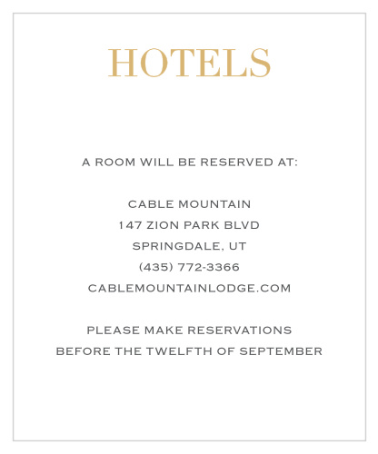 Our Simply Modern Foil Accommodation Cards are a part of the Love Vs. Design collection by Basic Invite.